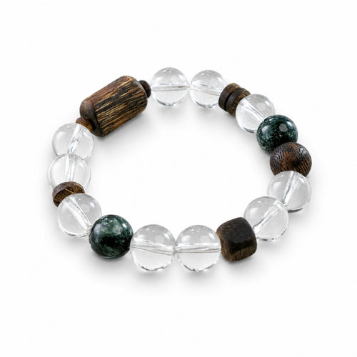 Agarwood, Clear Quartz and Green Dragon Stone bracelet