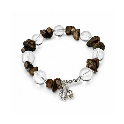 Handcrafted agarwood and clear quartz bracelet with 10mm beads