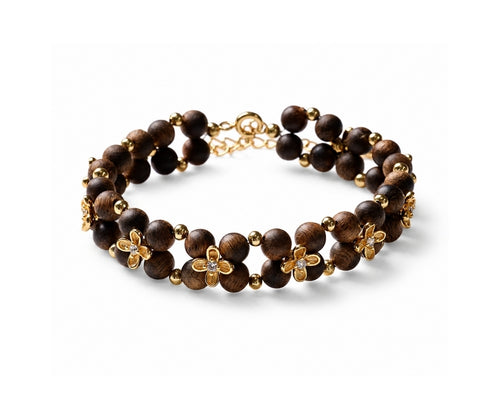 Golden Blossom Agarwood bracelet for women with floral details
