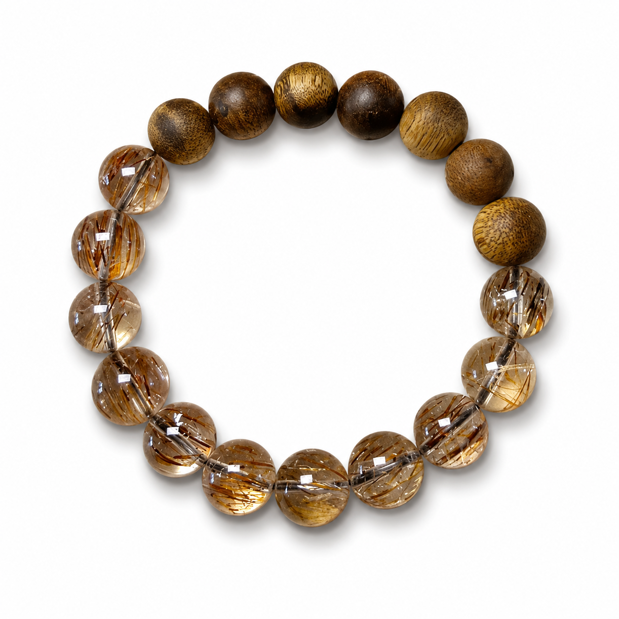 Golden Stillness Agarwood and Super Seven Quartz bracelet