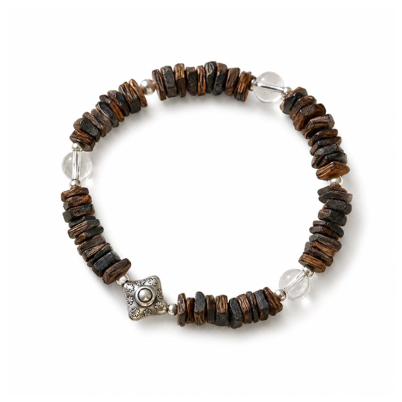 Rustic Square Agarwood and Clear Quartz bracelet