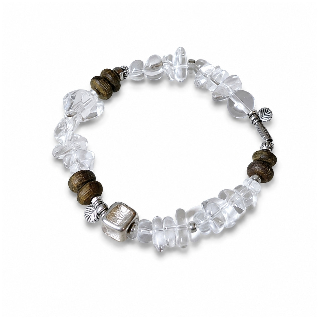 Silver Leaf Clear Quartz, Agarwood and sterling silver bracelet