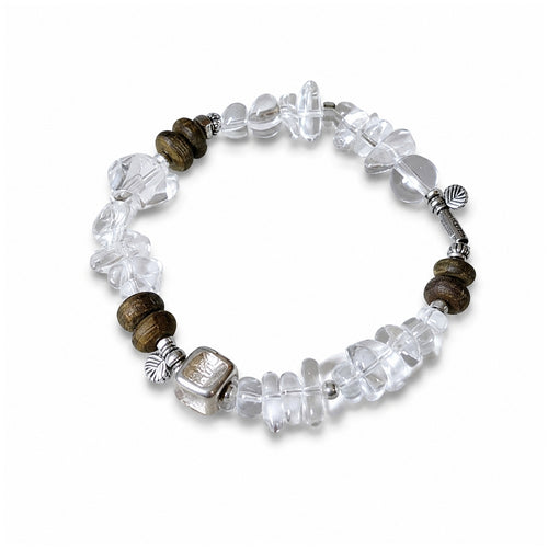 Silver Leaf Clear Quartz, Agarwood and sterling silver bracelet