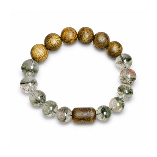 Verdant Balance Agarwood and Green Phantom Quartz bracelet