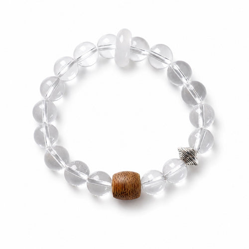 White Halo Clear Quartz and Agarwood bracelet for women